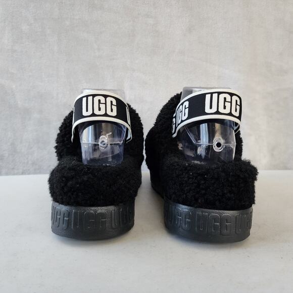Ugg Slippers Womens Size 9 Black Fluff Yeah Logo Slide Fuzzy Flatform Shearling - Picture 7 of 11
